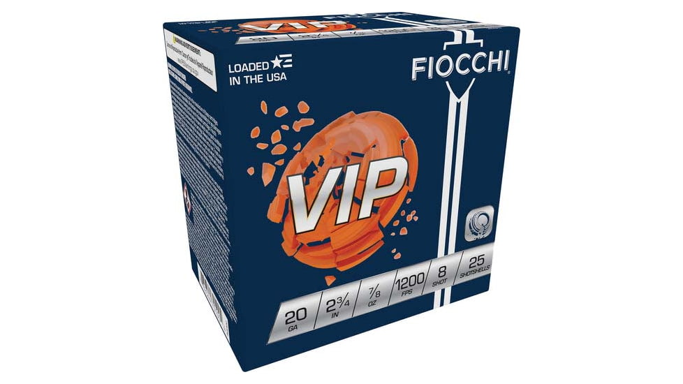 Fiocchi VIP 20 Gauge 7/8oz 2.75in 8 Shot Shotgun Ammo, 25 Rounds, 20VIP8