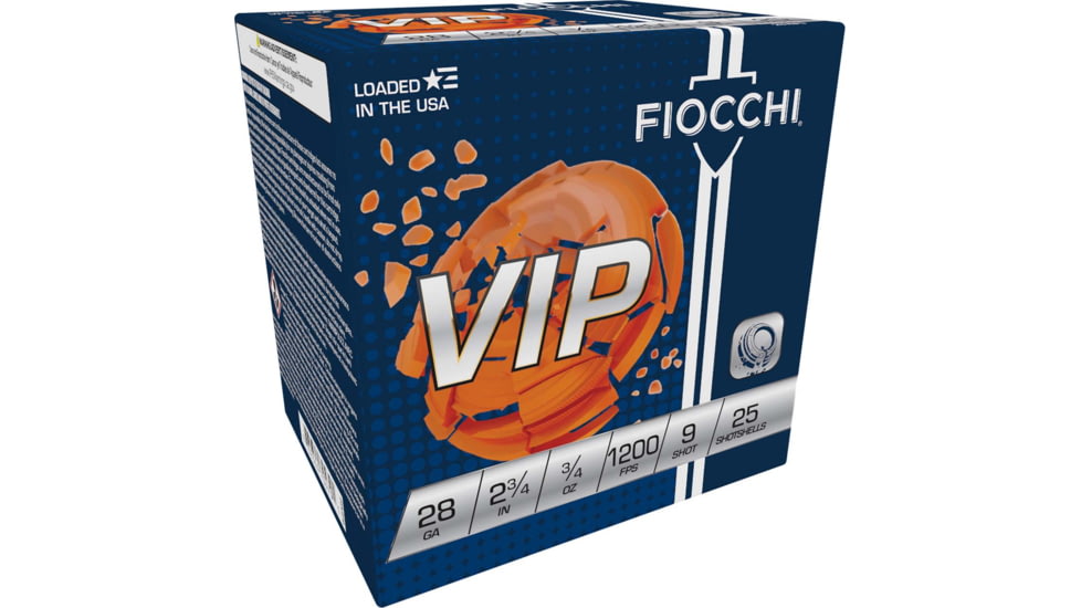 Fiocchi VIP 28 Gauge 3/4oz 2.75in 9 Shot Shotgun Ammo, 25 Rounds, 28VIP9