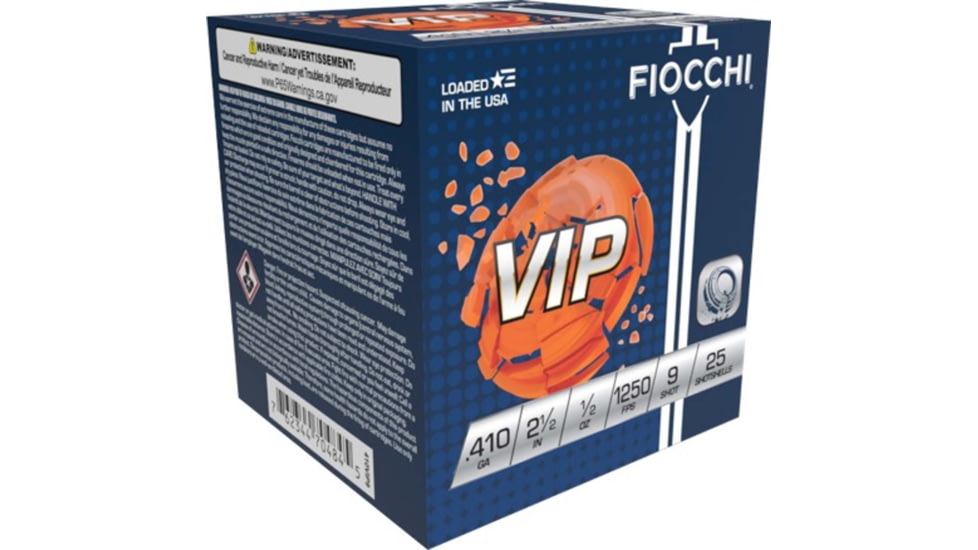 Fiocchi VIP 410 Gauge 1/2oz 2.5in 9 Shot Shotgun Ammo, 25 Rounds, 410VIP9