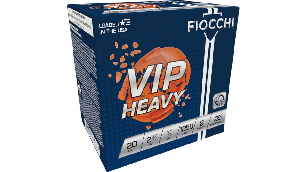 Fiocchi VIP Heavy 20 Gauge 7/8oz 2.75in 8 Shot Shotgun Ammo, 25 Rounds, 20VIPH8