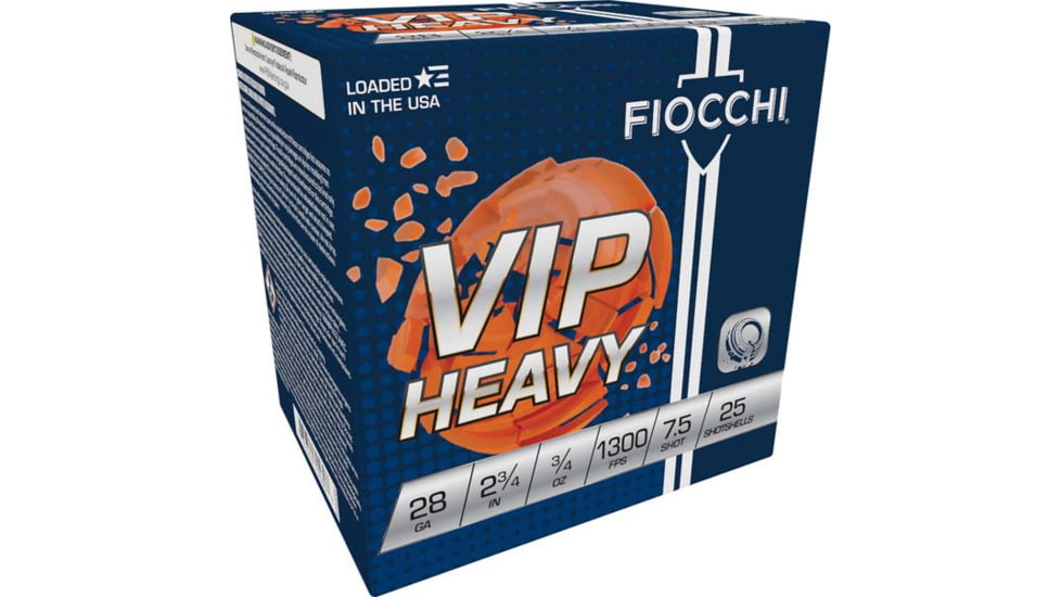 Fiocchi VIP Heavy 28 Gauge 3.4oz 2.75in 7 1/2 Shot Shotgun Ammo, 25 Rounds, 28VIPH75