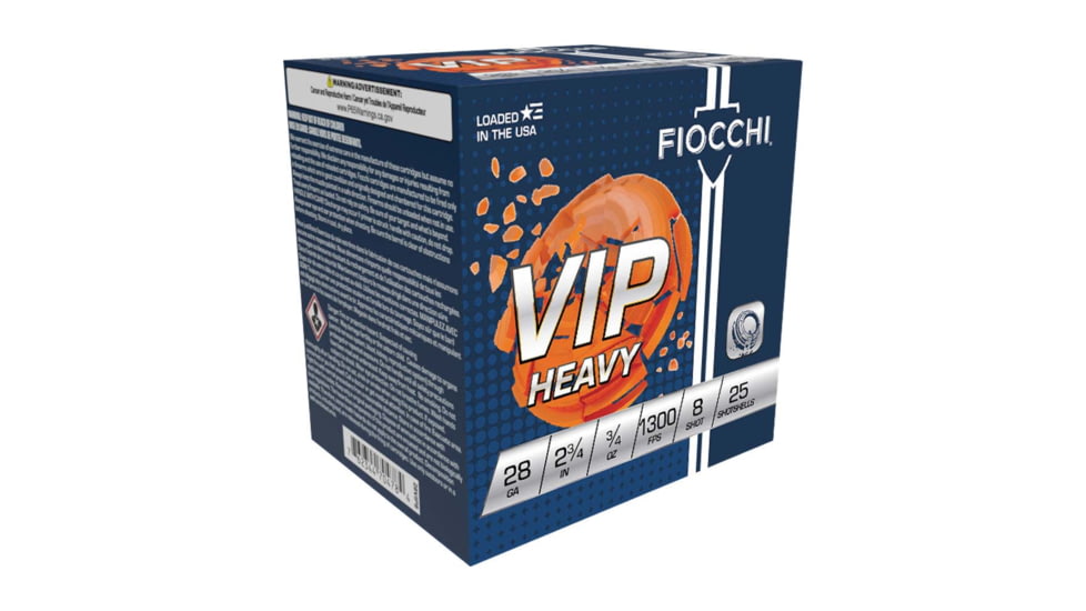 Fiocchi VIP Heavy 28 Gauge 3.4oz 2-3/4in Shotgun Ammo, #8, 25 Rounds, 28VIPH8