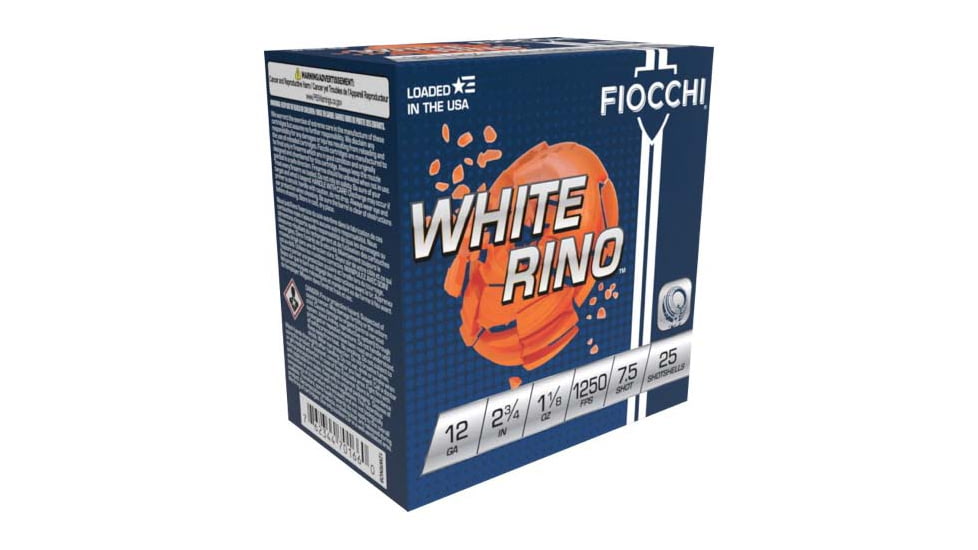 Fiocchi White Rhino 12 Gauge 1 1/8oz 2.75in Shotgun Ammo, #7.5, 25 Rounds, 12WRNO75