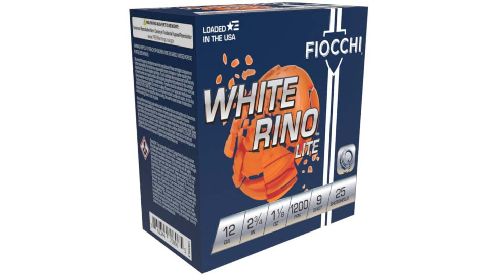 Fiocchi White Rino 12 Gauge 1-1/8 oz 2-3/4in Shot 9 Shotgun Ammo, 12WRNL9