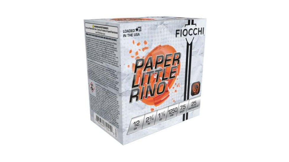 Fiocchi White Rino 12 Gauge 1 1/8oz 2.75 in Shotgun Ammo, 25 Rounds, 12FPWR75
