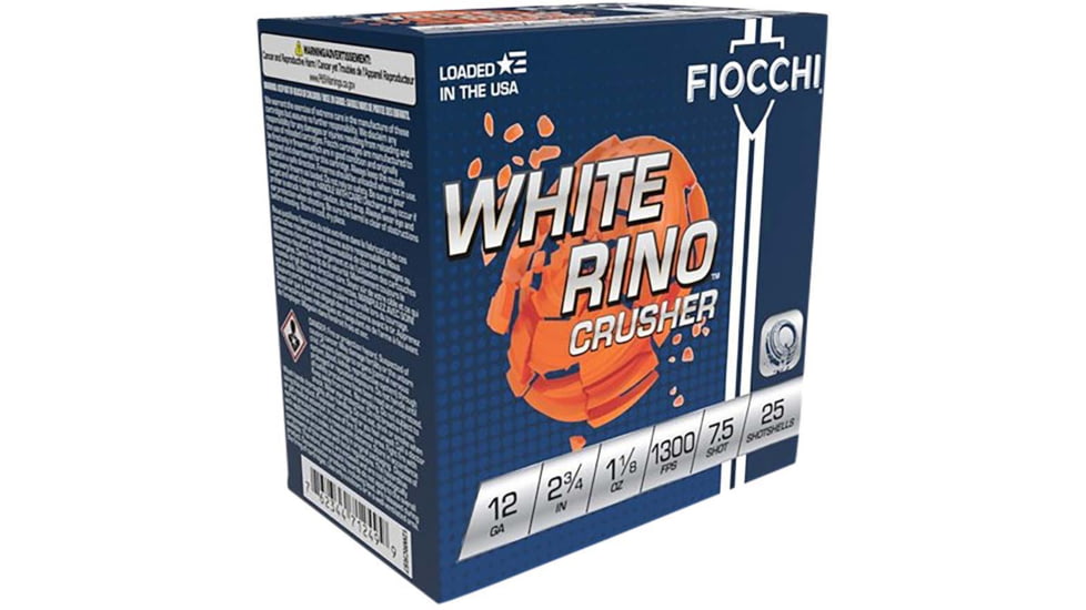 Fiocchi White Rino Crusher 12 Gauge 1 1/8oz 2.75in 7 1/2 Shot Shotgun Ammo, 25 Rounds, 12WRCRS7