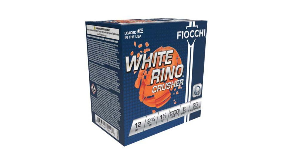Fiocchi White Rhino Crusher 12 Gauge 1 1/8oz 2-3/4in Shotgun Ammo, 8 Shot, 25 Rounds, 12WRCRS8