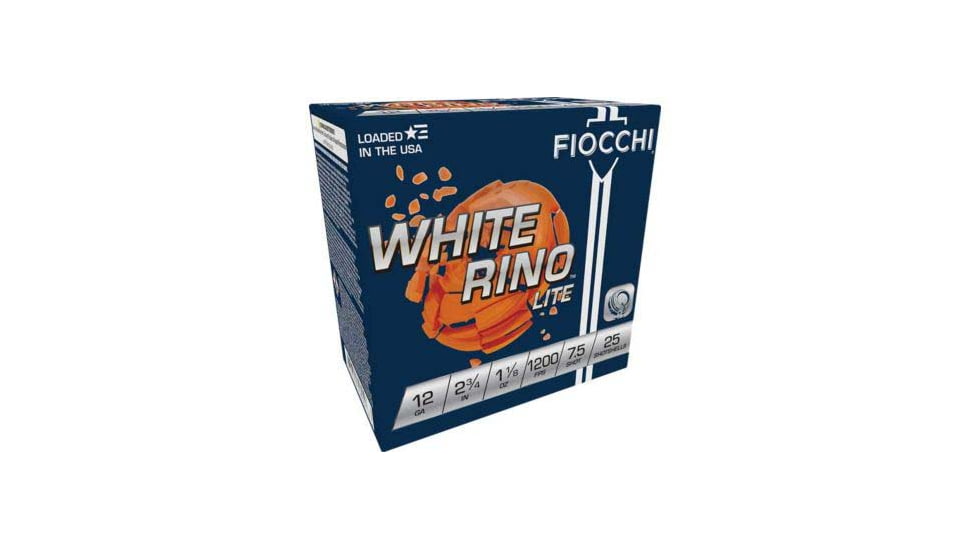 Fiocchi White Rino Lite 12 Gauge 2.75in 1 1/8 oz 7.5 Shot Shotgun Ammo, 25 Rounds, 12WRNL75