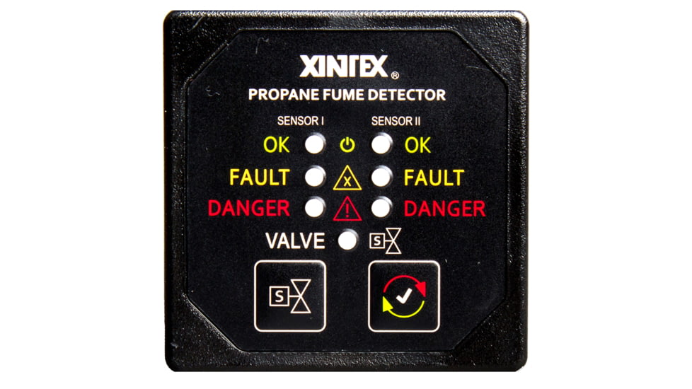 Fireboy-Xintex Propane Fume Detector &amp; Alarm w/2 Plastic Sensors &amp; Solenoid Valve - Square Black Bezel Display 63845