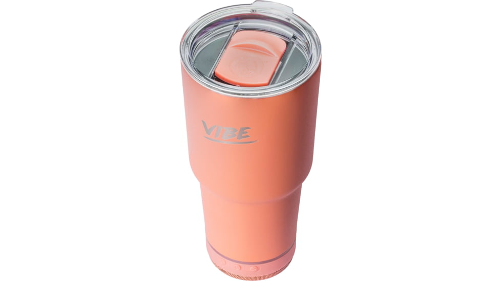 Fireside Outdoor Vibe Tumbler with/ Water-Resistant Bluetooth Speaker, Coral, 28oz, VIBE-28-COR