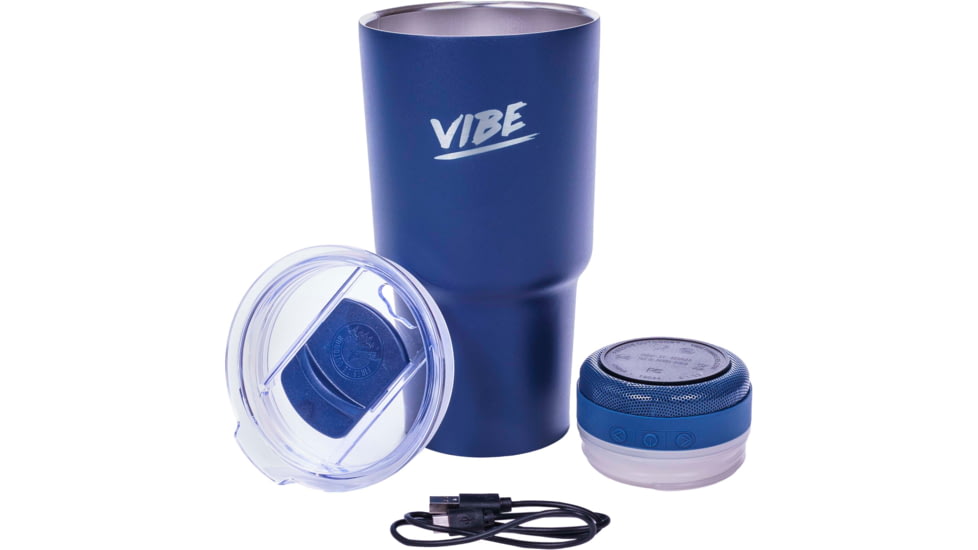Fireside Outdoor Vibe Tumbler with/ Water-Resistant Bluetooth Speaker, Navy Blue, 28oz, VIBE-28-NBLU