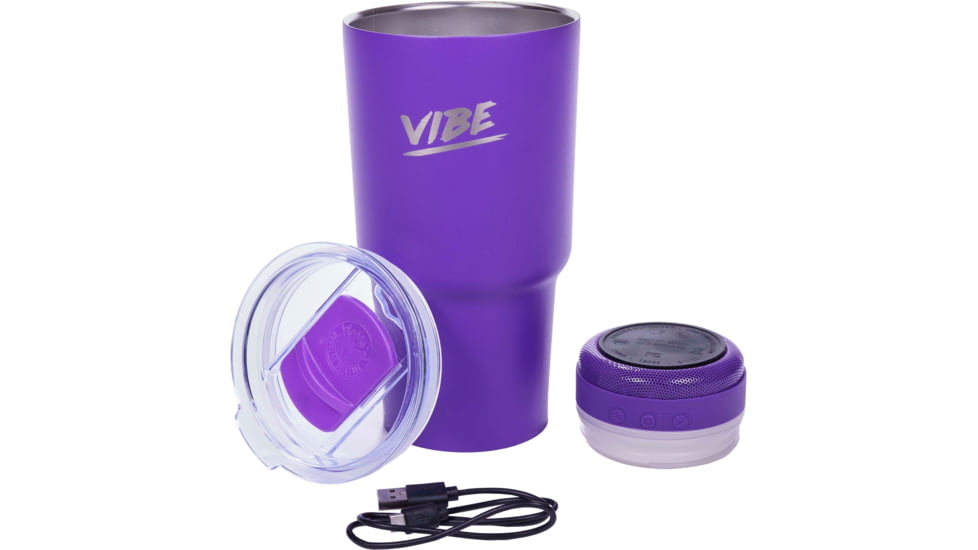 Fireside Outdoor Vibe Tumbler with/ Water-Resistant Bluetooth Speaker, Purple, 28oz, VIBE-28-PUR