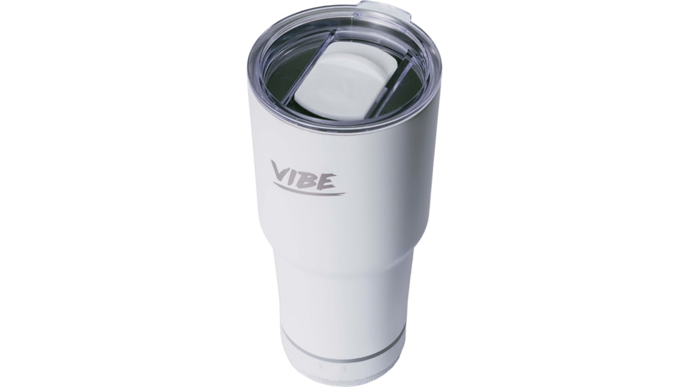 Fireside Outdoor Vibe Tumbler with/ Water-Resistant Bluetooth Speaker, White, 28oz, VIBE-28-WHT