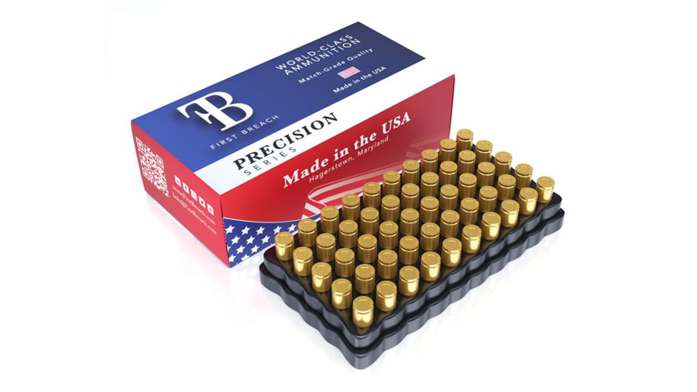 First Breach Precision Series 9x19mm Ammunition 124 Grain Full Metal Jacket C220 Brass Case Pistol Ammo, 1000 Rounds, 50003