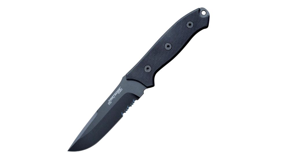 First Edge Elite Field Fixed Blade Knife Serrated Edge, Elmax Bead Blast Blade, Coarse Black 5155-BBB