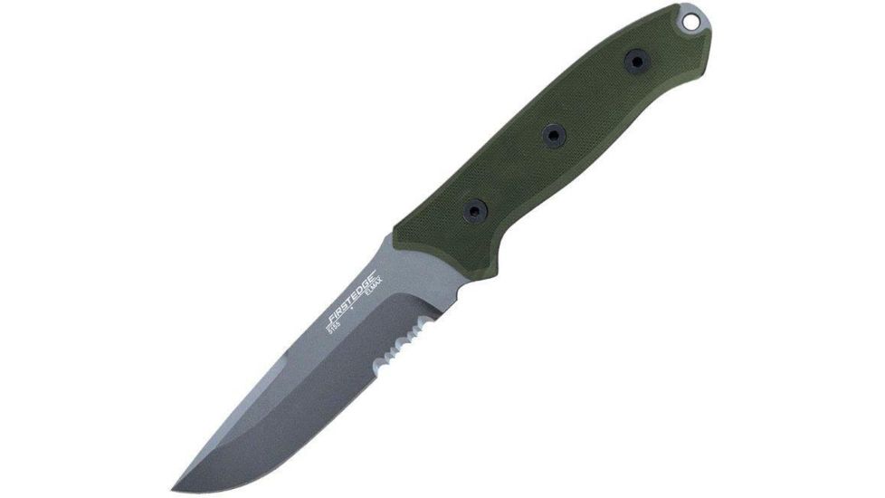 First Edge Elite Field Fixed Blade Knife Serrated Edge, Elmax Bead Blast Blade, Coarse Green, 5155-BBG