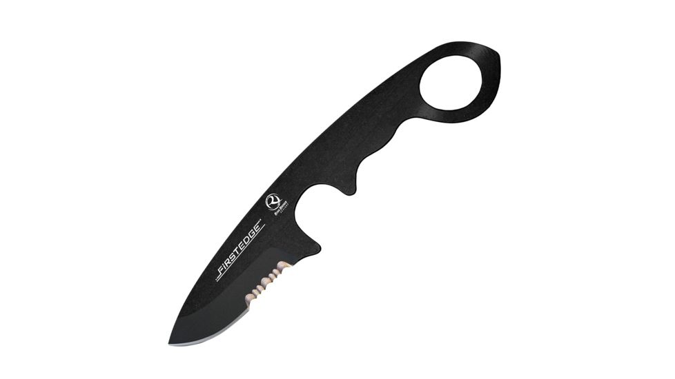First Edge HR-1 Kit Droppoint Serrated Edge Fixed Blade Knife, Blue Trainer, Sheath, Black, 4883