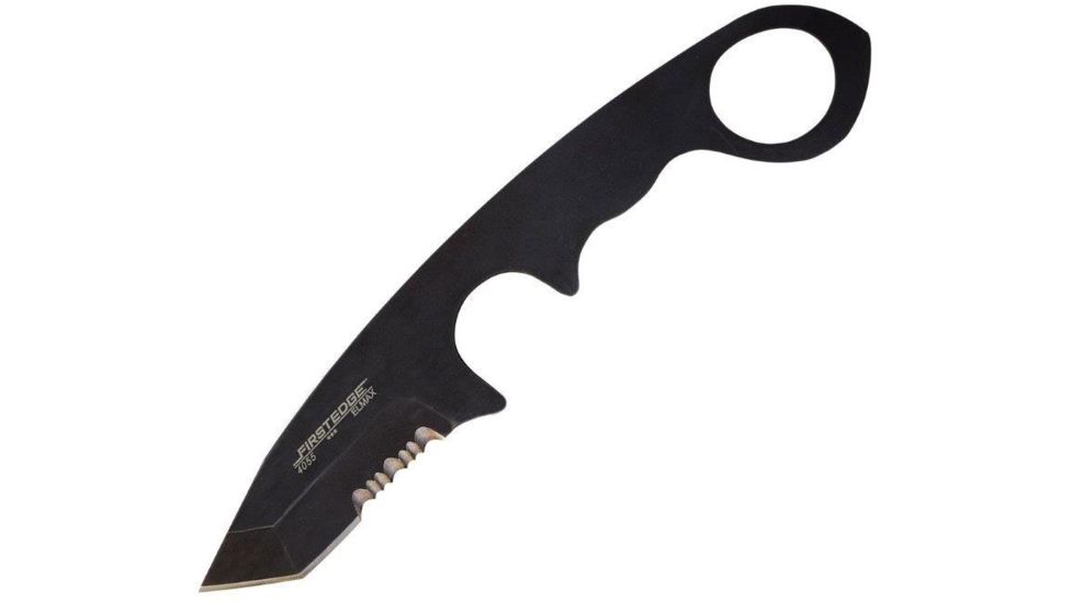First Edge HR-1 Ryan Fixed Blade Knife Hoover Tanto Serrated, Elmax Black Oxide Blade, Black, Tanto Full Size, 4055
