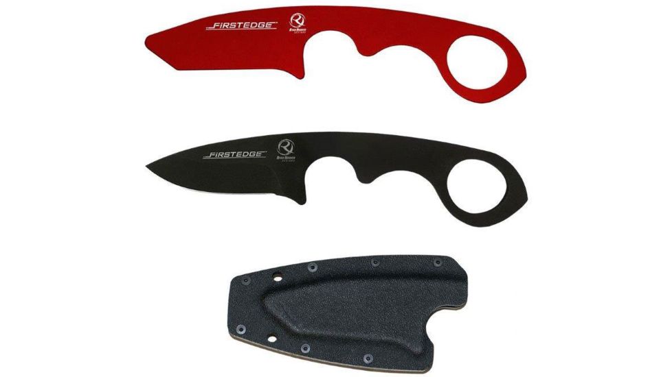 First Edge HR-2 Kit Droppoint Fine Edge Fixed Blade Knife, Trainer, Sheath, Red/Black, 4886