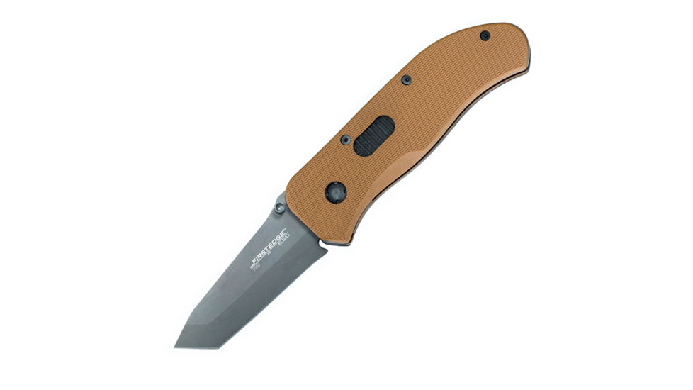 First Edge Hrk Tanto Fixed Blade Knife Fine Edge, Elmax Bead Blast Blade, Coarse Tan, 11050-BBT