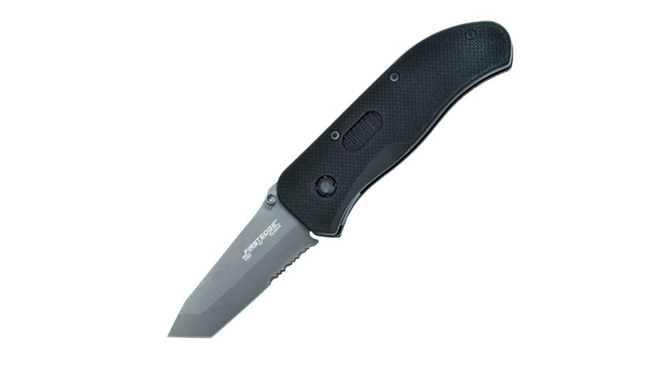 First Edge Hrk Tanto Fixed Blade Knife Serrated Edge, Elmax Bead Blast Blade, Coarse Black, 11055-BBB