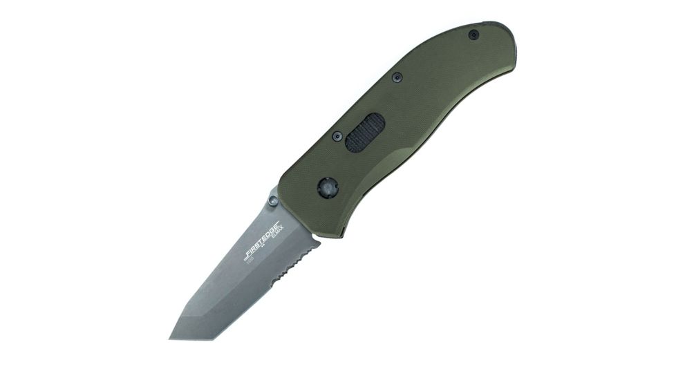 First Edge Hrk Tanto Fixed Blade Knife Serrated Edge, Elmax Bead Blast Blade, Coarse Green, 11055-BBG