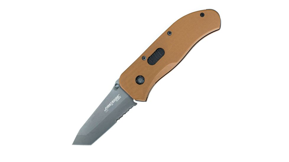 First Edge Hrk Tanto Fixed Blade Knife Serrated Edge, Elmax Bead Blast Blade, Coarse Tan, 11055-BBT