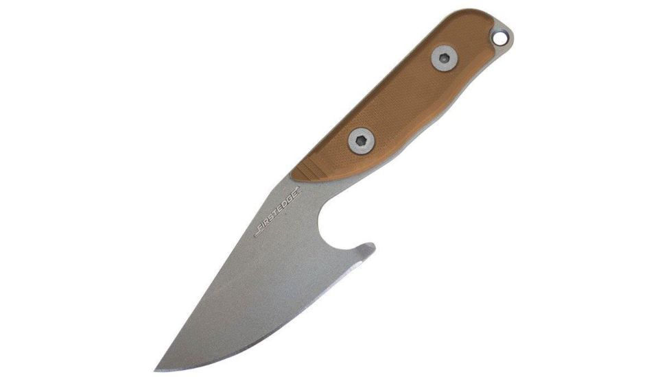 First Edge Stingray Fixed Blade Knife Fine Edge, Elmax Bead Blast Blade, Coarse Tan, 11140-BBT