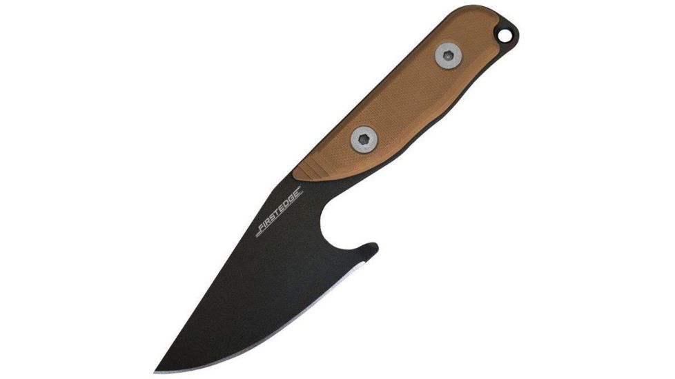 First Edge Stingray Fixed Blade Knife Fine Edge, Elmax Black Oxide Blade, Coarse Tan, 11140-BLT