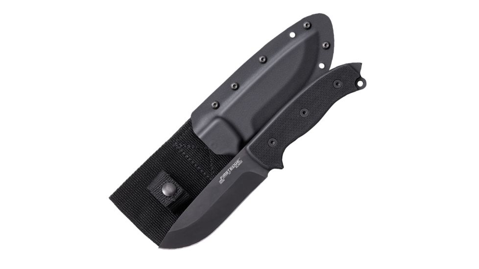 First Edge Survival Fixed Blade Knife Fine Edge, Elmax Bead Blast Blade, Coarse Black 5050-BBB