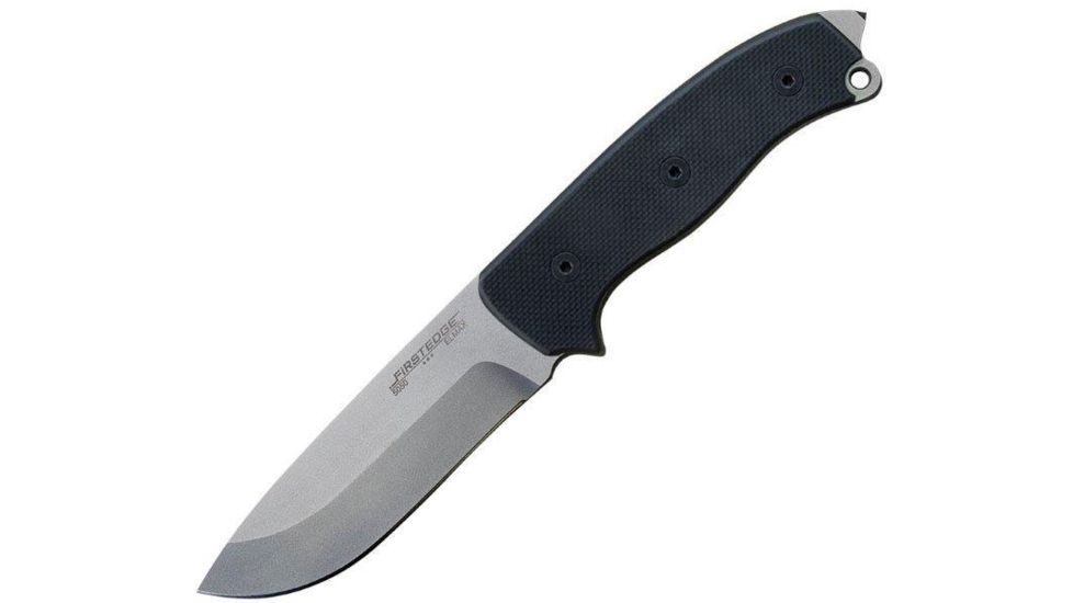 First Edge Survival Fixed Blade Knife Fine Edge, Elmax Bead Blast Blade, Coarse Black, 5050-BBB