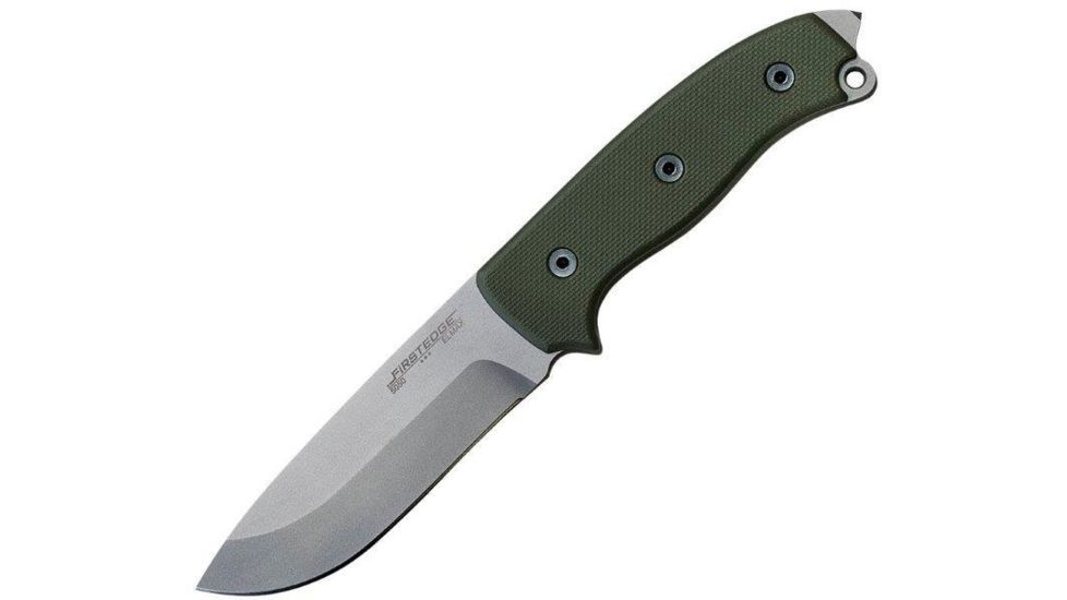 First Edge Survival Fixed Blade Knife Fine Edge, Elmax Bead Blast Blade, Coarse Green, 5050-BBG