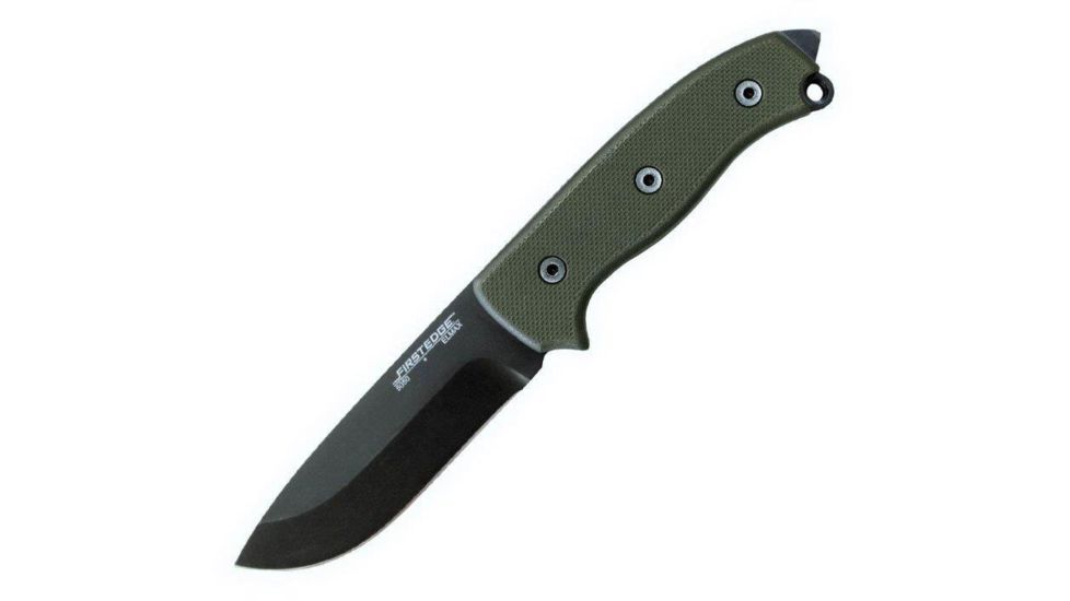First Edge Survival Fixed Blade Knife Fine Edge, Elmax Black Oxide Blade, Coarse Green, 5050-BLG