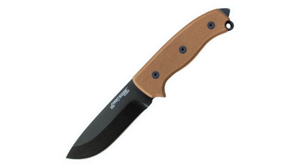First Edge Survival Fixed Blade Knife Fine Edge, Elmax Black Oxide Blade, Coarse Tan, 5050-BLT