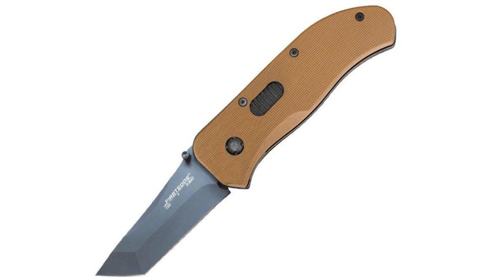 First Edge Tracklock Original Tanto Folding Knife, Assisted Opening Fine Edge, Elmax Bead Blast Blade, Coarse Black, 1350-BBB
