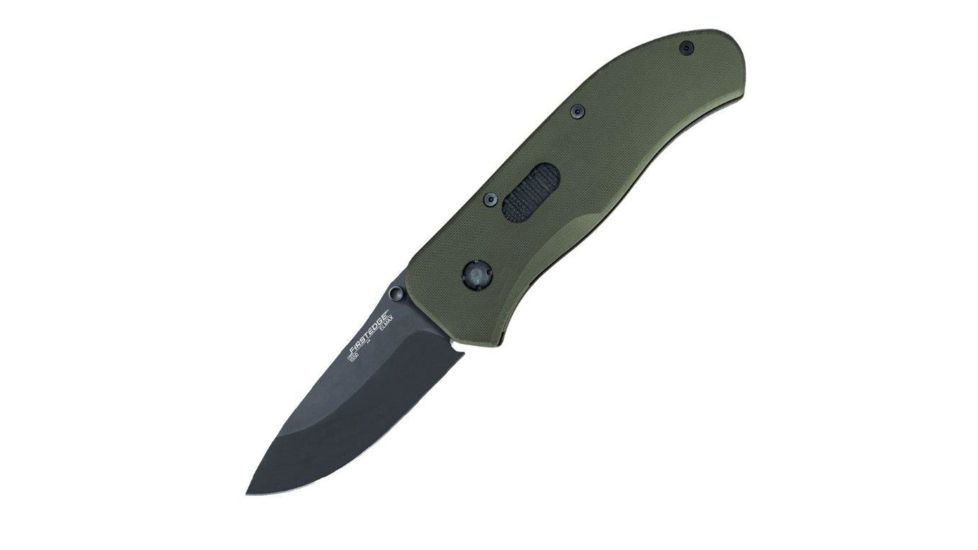 First Edge Tracklock Tactical Hunter Folding Knife, Manual Opening Fine Edge, Elmax Black Oxide Blade, Coarse Green, 1550-BLG