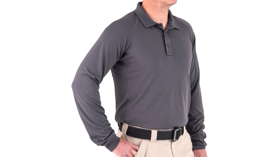 First Tactical Mens Performance Long Sleeve Polo T-Shirt, Asphalt, 2XL, 111503-015-XXL-EMB