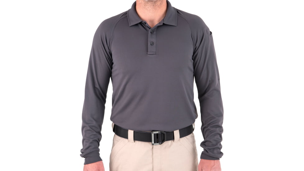 First Tactical Mens Performance Long Sleeve Polo T-Shirt, Asphalt, 2XL, 111503-015-XXL-EMB