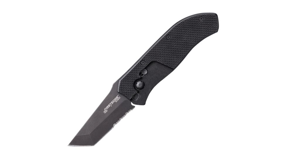 FirstEdge TrackLock Tanto Automatic Folder, Serrated Edge, Black 1455