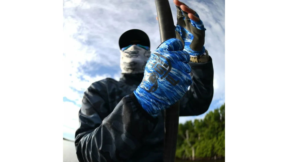 Fish Monkey Half Finger Guide Gloves, Blue Water Camo, M, FM11-BLWTRCAM-M