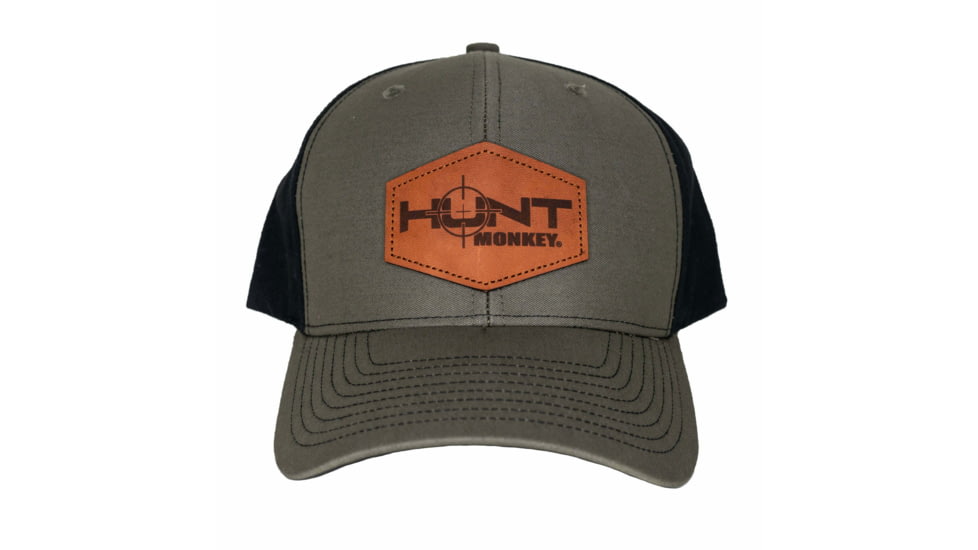 Fish Monkey Hunt Genuine Leather Applique Hat, Loden/Black, One size, HM802-LDBK