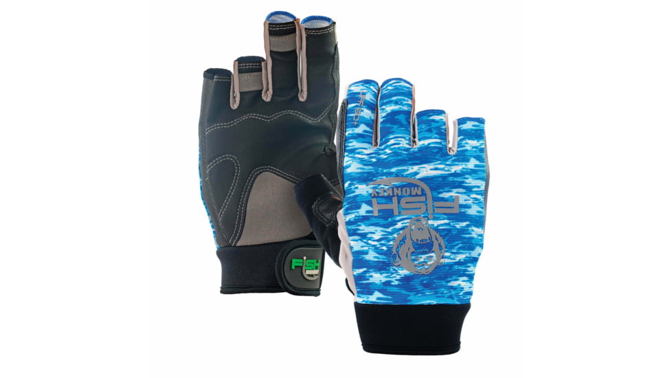 Fish Monkey The Crusher Half Finger Jigging Gloves, Blue Water Camo, M, FM15-BLWTRCAM-M