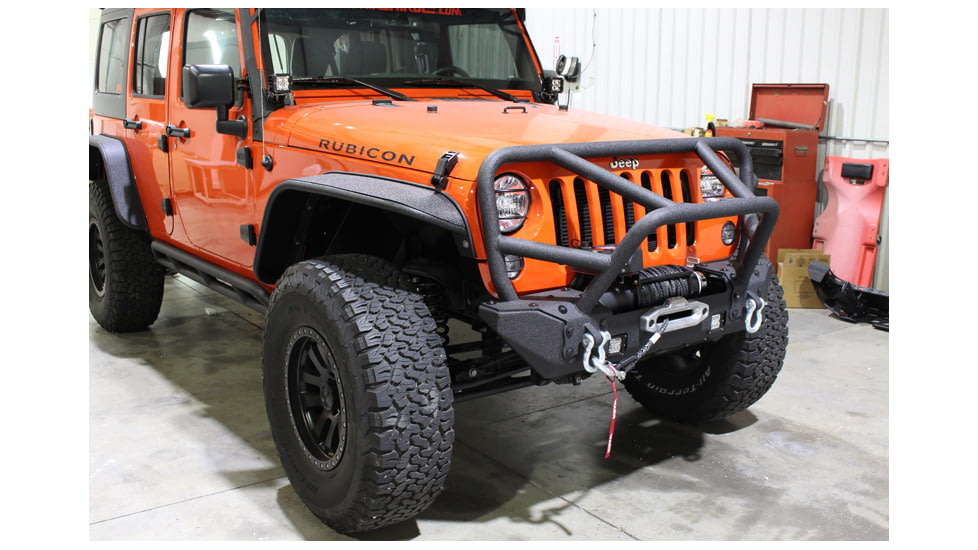 Fishbone Offroad Fishbone Front Winch Bumper w/Full Grille Guard, Jeep Wrangler JK 2007 - 2018, Black Textured, FB22005