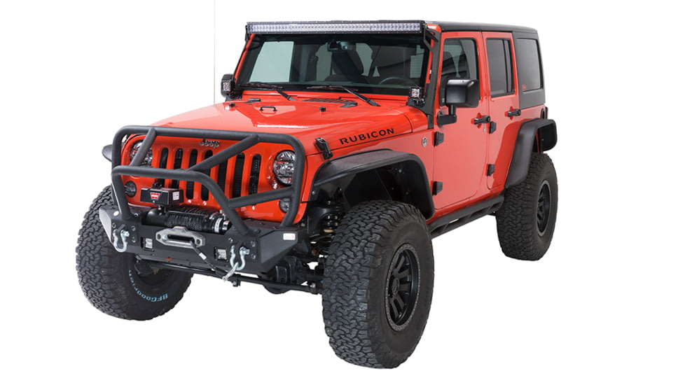 Fishbone Offroad Fishbone Front Winch Bumper w/Full Grille Guard, Jeep Wrangler JK 2007 - 2018, Black Textured, FB22005
