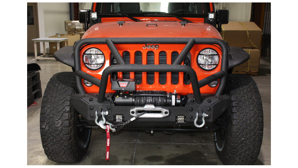 Fishbone Offroad Fishbone Front Winch Bumper w/Full Grille Guard, Jeep Wrangler JK 2007 - 2018, Black Textured, FB22005