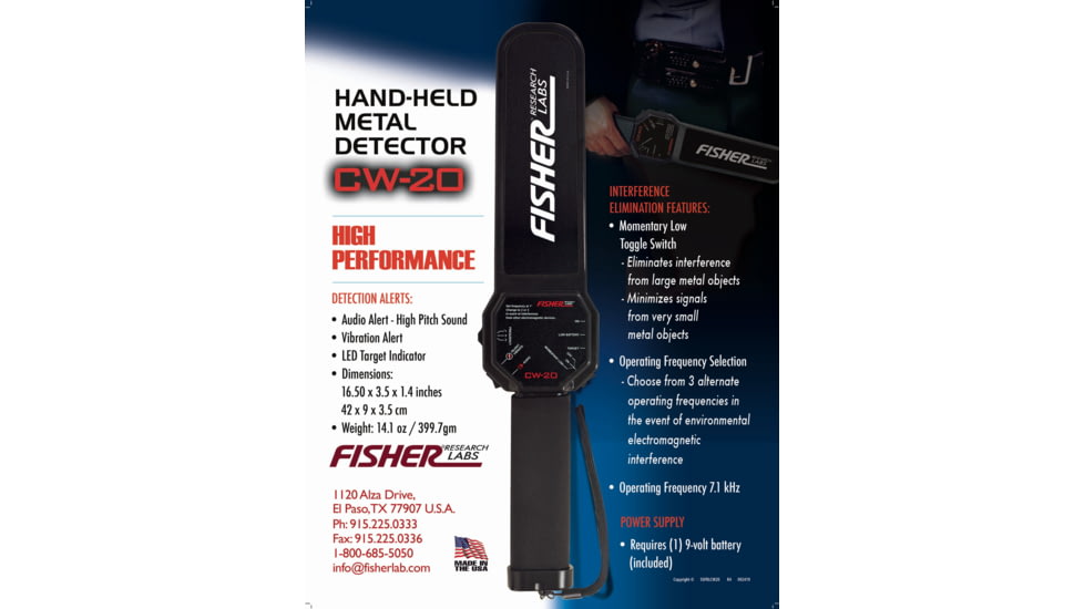 Fisher Security CW-20 Hand-Held Concealed Weapons Detector, Black, CW20