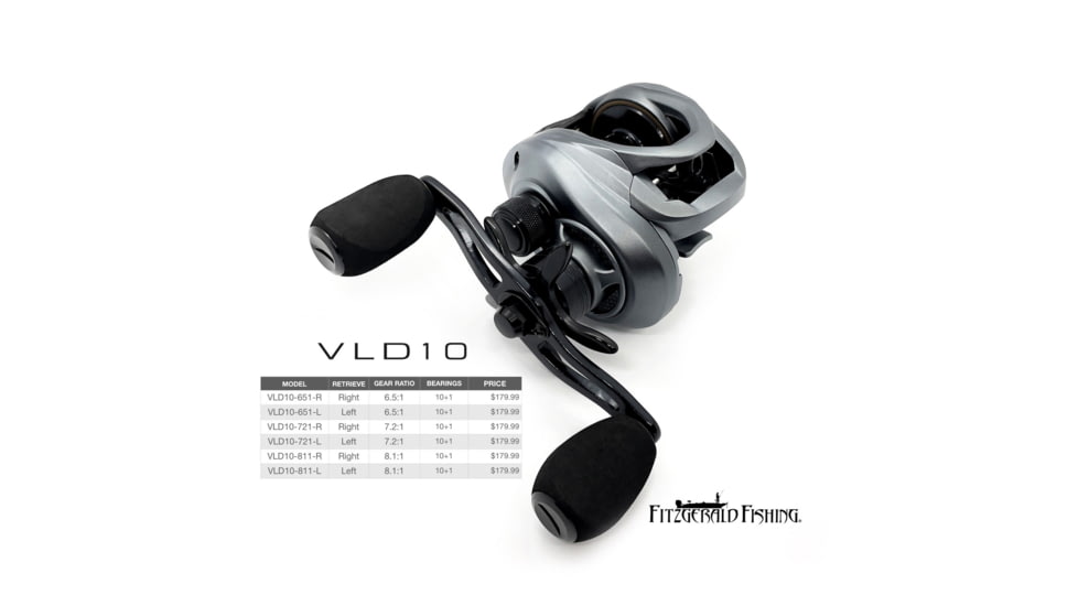 Fitzgerald Fishing VLD10 Reels, 7.2 Gear, Left Hand, Silver, VLD10-721-L