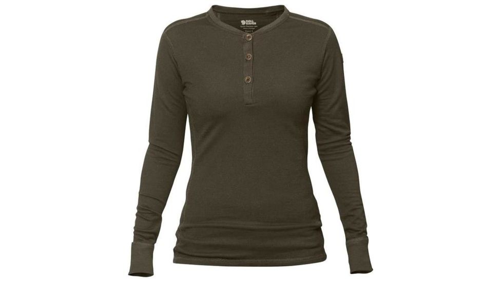 Fjallraven Lappland Merino Henley Long Sleeve -Womens, Dark Olive, Large, F90189-633-L