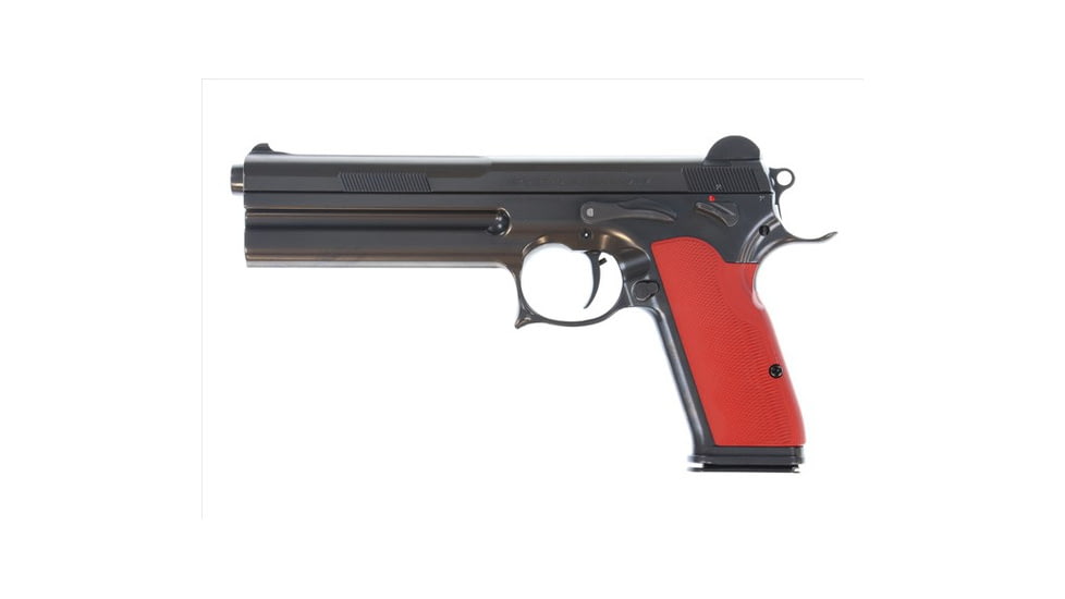 FK BRNO Field Pistol Pistol, 7.5 mm FK, 6 in barrel, steel alloy frame, custom aluminum grip, recoil operated semi-automatic, front red-dot, rear peep, 16 round magazine, Field Pistol-1-FRRMPG