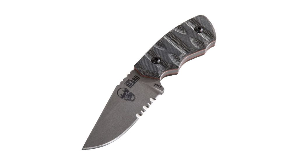 Flagrant Beard ForeRunner Fixed Blade Knife - Partial Serrations, Tumble Finish w/ Clear Cerakote for Rust Preventio, FRUN-01SER